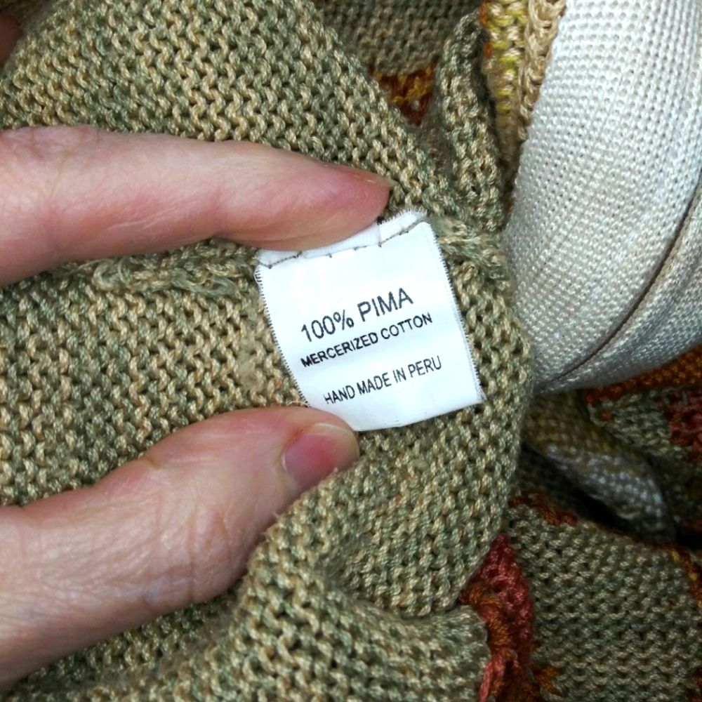 Caamano Handknit Earth Toned Floral Zip Front Cardigan Sweater Made In Peru - Picture 12 of 14